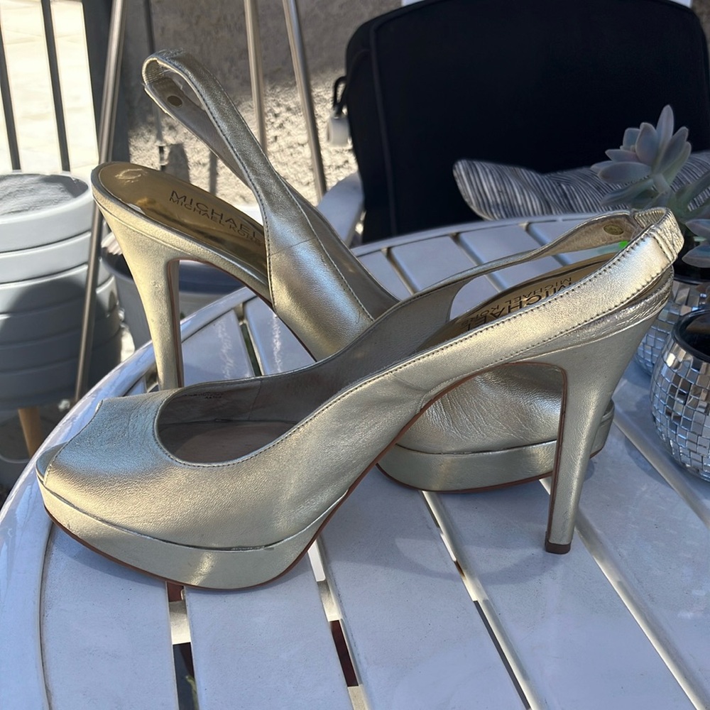 Michael Kors Shimmering Gold Peep Toe Platform Heels